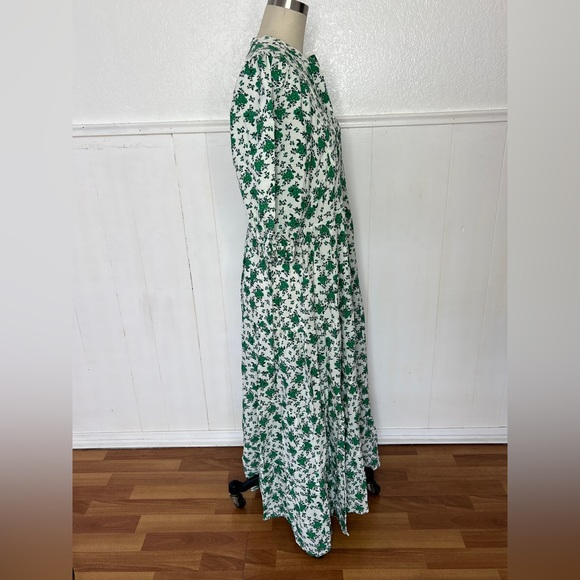 New ZARA green white floral maxi prairie boho tea dress S - Picture 6 of 9